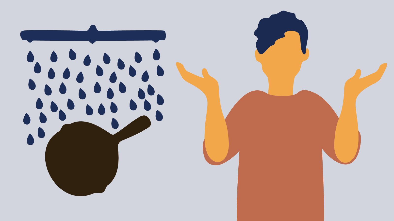 Illustration av person som undrar om det går att köra gjutjärnspannan i diskmaskinen.