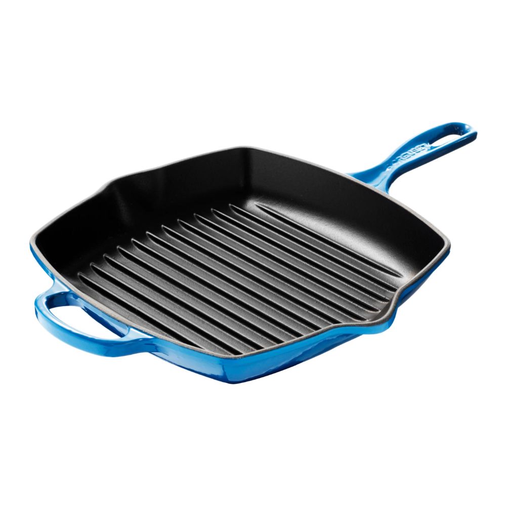 Kvadratisk grillpanna i gjutjärn från Le Creuset Signature i färgen marseille på 26 cm.