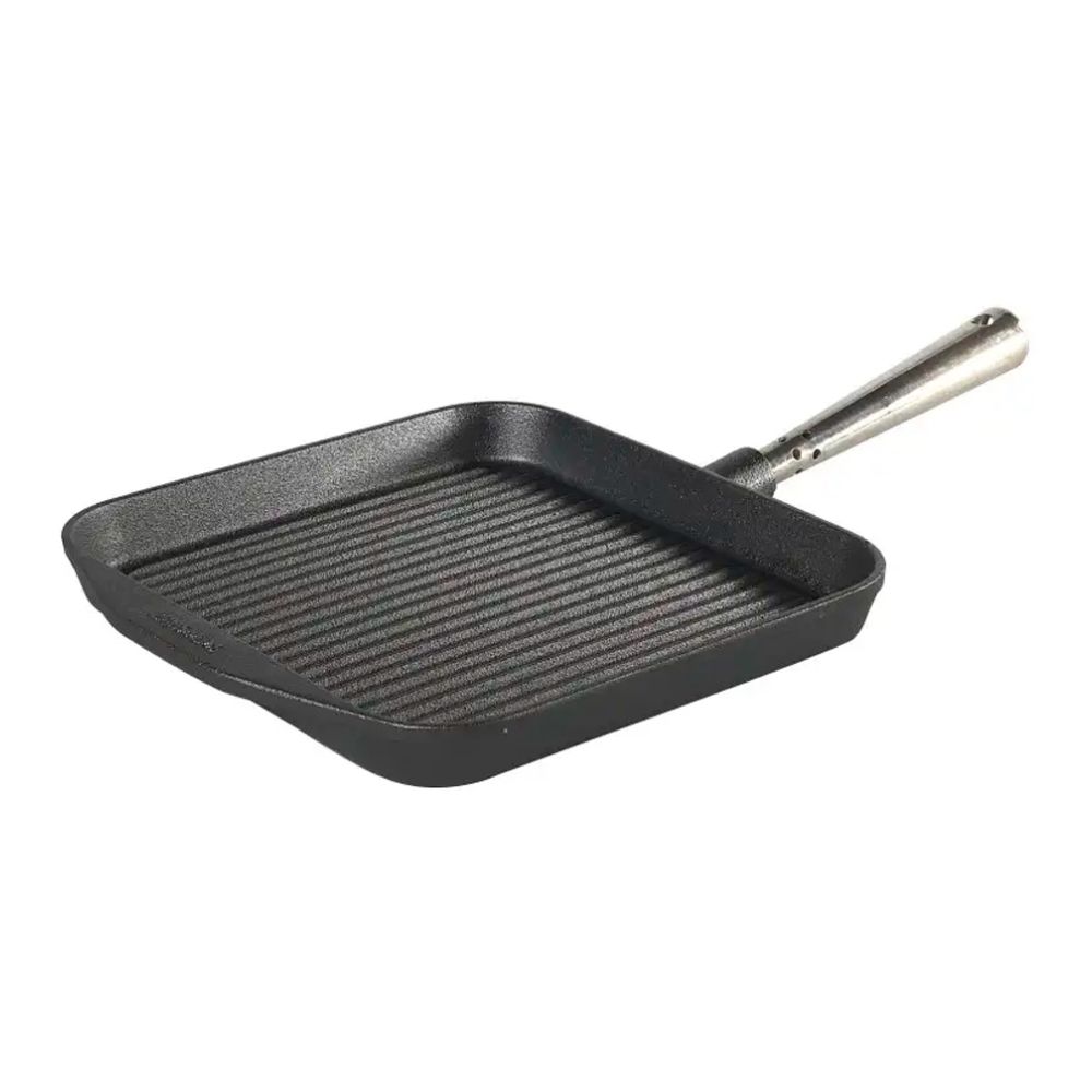 Fyrkantig grillpanna i gjutjärn från Skeppshult Professional med stålhandtag på 25x25 cm.